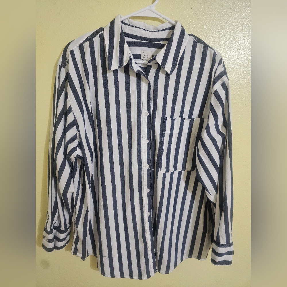 a new day Navy and White Striped Button-Up Shirt